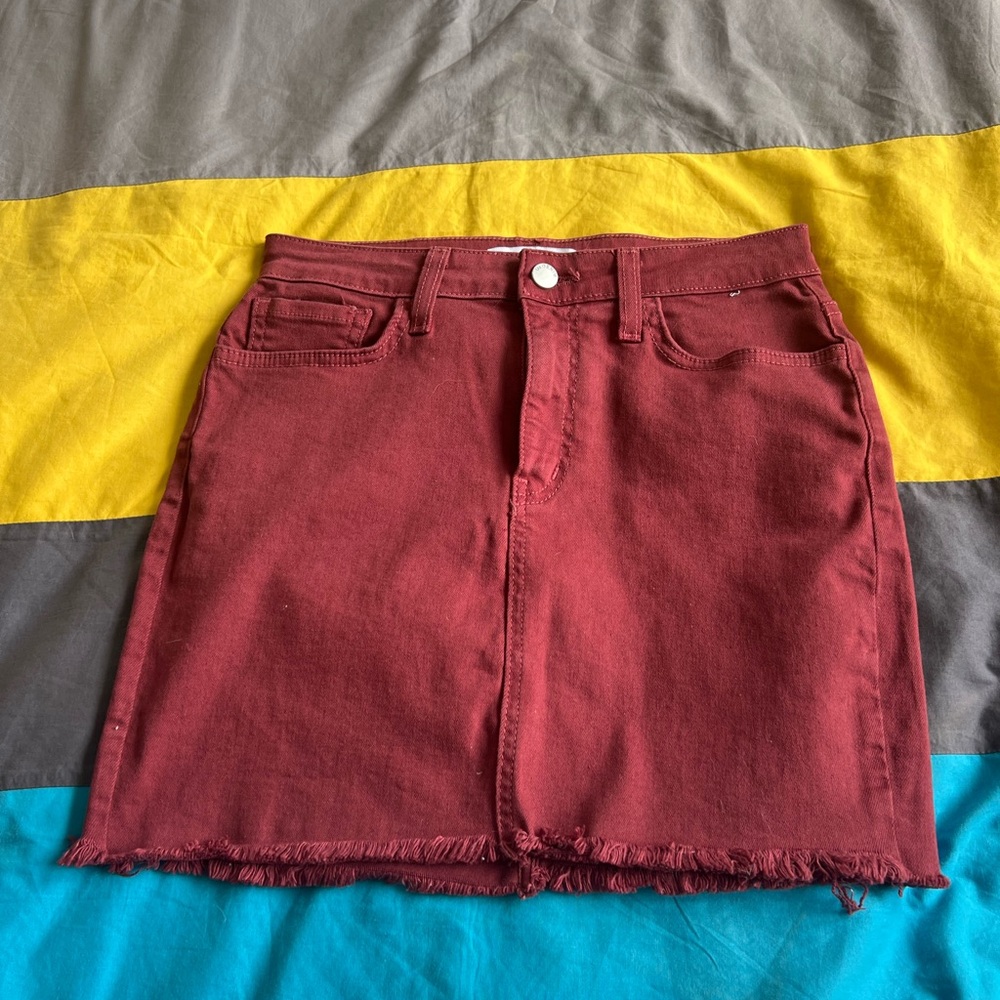 Ripped Red Jean Skirt - Small